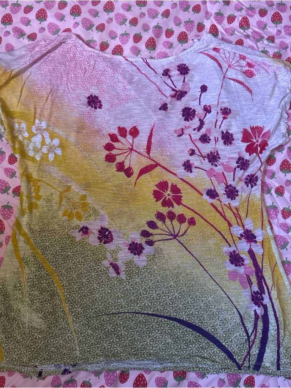 Floral Ombre V-Neck Top in Pink, Yellow & Purple - Picture 2 of 3